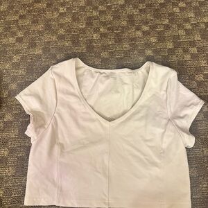 Aerie Cream V-Neck Short Sleeve Top